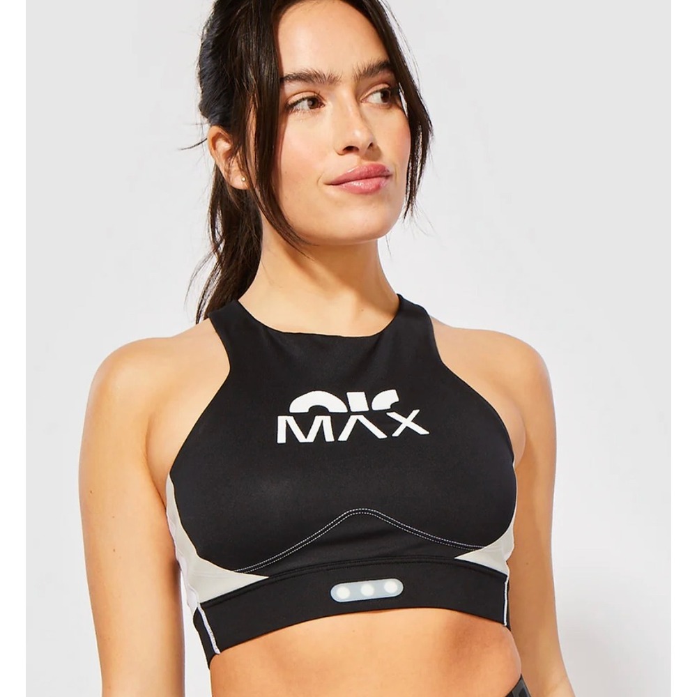 Nike Air Max Motif Dri-FIT Sports Bra Black White High Neck Racerback Large